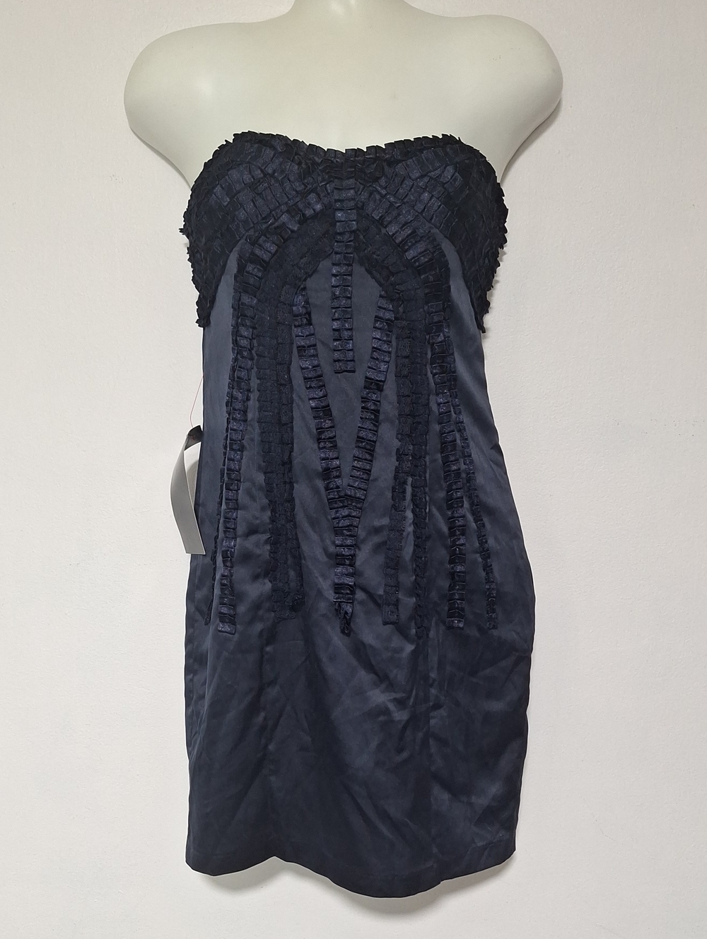 bebe Navy Strapless Ruffle Detail Cocktail Dress